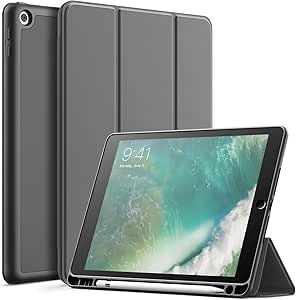 JETech Hülle für iPad 9,7 Zoll (6./5. Generation, 2018/2017) mit Stifthalter, Dünne Tablet Schutzhülle mit Weicher TPU Rückseite, Auto Wachen/Schlafen (Dunkelgrau)