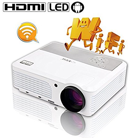 EUG Portable LCD Wifi Projector, Full Hd Multimedia Wireless Home Cinema Projector, Digital Widescreen Android Projector 1080p, USB Hdmi VGA Av Port, for Party Meeting Use, Movie Video Game Gaming, Macbook Pro Mac DVD Blu-ray Iphone Compatible