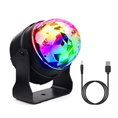 HBN LED Disco Ball Party Light with 1.0M/3.28ft USB Charging Cable for Home Outdoor Party Christmas Wedding Birthday Holiday Parties Bedrom Decoration (USB Powered)