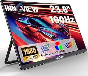 InnoView 23.8" 1080P Portable Monitor, FHD 100HZ 100% SRGB IPS USB-C HDMI Large Work Home Gaming Second Monitor W/180°Adjustable Stand for Laptop, MacBook, Phones (23.8" FHD 100Hz)