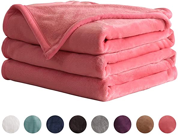 LIANLAM Queen Size Fleece Blanket Lightweight Super Soft and All Season Warm Fuzzy Plush Cozy Luxury Bed Blankets Microfiber (Pink, 90"x90")