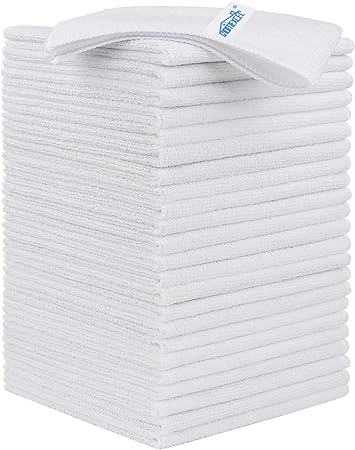 HOMEXCEL Microfiber Cleaning Cloths, 24 Pack Cleaning Towels for Kitchen, Lint Free, Scratch-Free, Highly Absorbent, and Reusable Cleaning Rags for House, Window and Glass, Cars, 11.5 X11.5 inch White