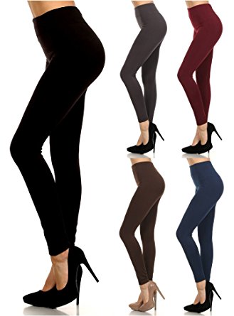 2ND DATE 6-Pack Of Seamless Fleece Lined Leggings - Stretchy Assorted Basic Colors