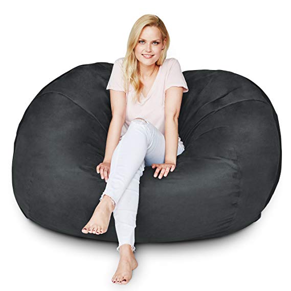 Lumaland Luxury 5-Foot Bean Bag Chair with Microsuede Cover Black, Machine Washable Big Size Sofa and Giant Lounger Furniture for Kids, Teens and Adults