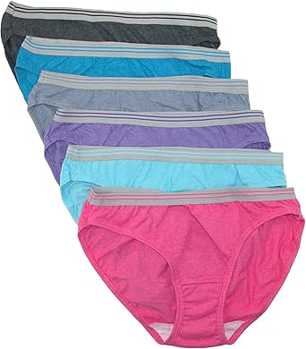 Fruit of the Loom Women's Heathered Bikini Underwear (Pack of 6), Assorted, 9