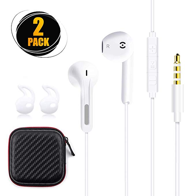 Ankoda Earbuds 2 Pack in-Ear Wired Earphones with Microphone Headphones Stereo Sound Compatible with iPhone,Samsung, Sony, LG, Huawei, HTC, MP3 Players and More Phone