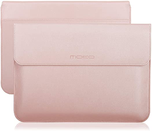 MoKo 13-13.3 Inch Laptop Sleeve Case Compatible with MacBook Air 13-inch Retina, MacBook Pro 13", Dell XPS 13, Samsung Notebook 13.3" PU Leather Envelope Case with Document Pocket, Rose Gold