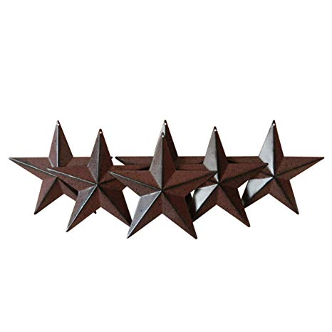 CVHOMEDECO. Country Rustic Antique Vintage Gifts Metal Barn Star Wall/Door Decor, 4-Inch, Set of 6. (Burgundy)