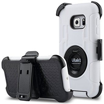 S6 Edge Case, Galaxy S6 Edge Case, ULAK Hybird Rugged and Silicone Protective Cover with Kickstand and Belt Clip Holster for Samsung Galaxy S6 Edge (White   Black) [Will not Fit S6 Edge Plus]