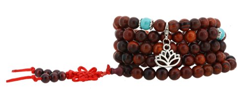 Handmade Tibetan Elastic String 8mm Dark Wood and Imitation Turquoise 108 Prayer Beads Wrap Bracelet Mala with Removable Charms