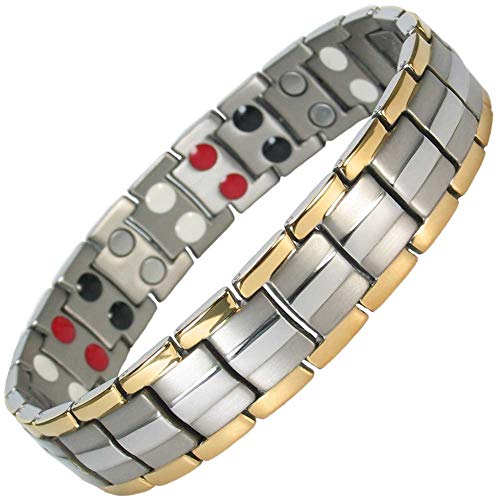 IonTopia Zeus Titanium Magnetic Therapy Bracelet Silver Gold with Free Links Removal Tool