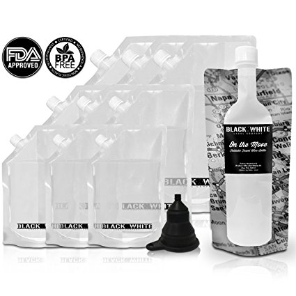 (9) Black & White Label Plastic Flasks Liquor Flask Rum Runner Cruise Kit Sneak Alcohol Drink Wine Pouch Bag Set Concealable Flasks For Booze (3x32oz   3x16oz   3x8oz   Wine To Go Flask  Funnel)