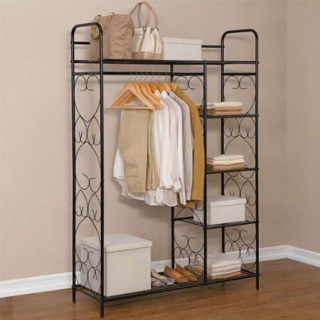 Brylanehome 5-Tier Metal Closet With Hanging Rod (Black,0)