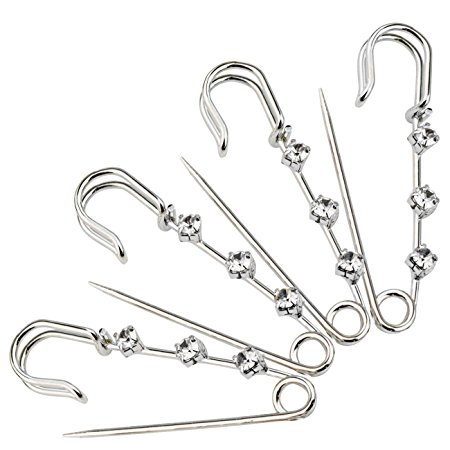 Rhinestone Safety Pins Brooches – Pistha 10 PCS Silver Plated Rhinestone Safety Pins Brooches 2 Inches Catch Scarf or Lapel