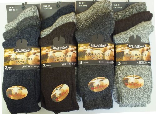 6 mens hiking socks extra worm THICK wool blend CUSHION SOLE socks work socks