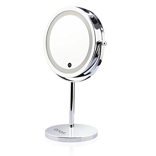 ANART® 7inch Touch Activated LED Lighted Makeup Mirror, Double-Sided 5x Magnification 360 Degree Swivel Battery-Operated Countertop Vanity Mirror