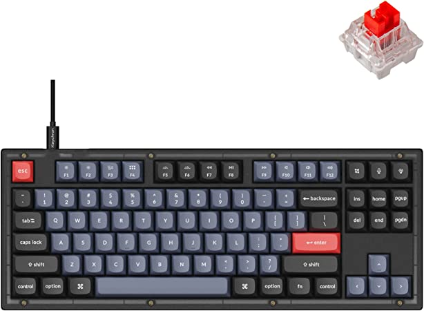 Keychron V3 Wired Custom Mechanical Keyboard, TKL Tenkeyless QMK/VIA Programmable Macro with Hot-swappable Keychron K Pro Red Switch Compatible with Mac Windows Linux (Frosted Black-Translucent)