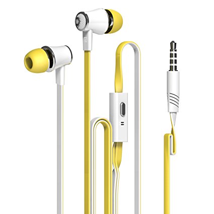 Dastone 3.5mm Noise Isolating Bass In-ear Stereo Earphones Earbuds Headset,headphones with Remote Control & Microphone for Smartphones Tablets Laptops Earphone Andriod IOS (Yellow)