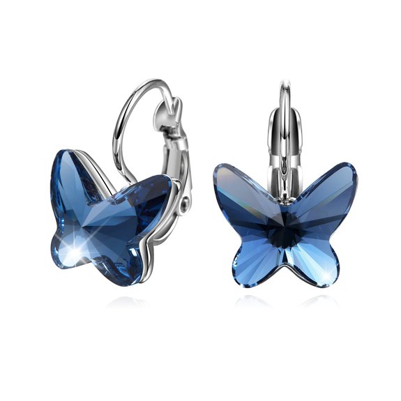T400 Jewelers Gold Plated Butterfly Shape Swarovski Elements Crystal Hoop Earrings