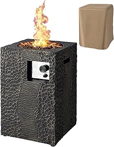 Giantex Fire Pit for Outside 16’’Gas Fireplaces, 30,000 BTU Electronic Ignition Square with Lava Rocks, Instant Touch-up Pen, Waterproof Cover, for Patio,Outdoor, CSA Certified Outdoor Firepits(Black)