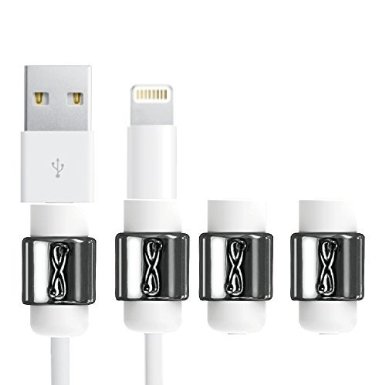 LimitStyle Lightning Saver (Black Nickel Plating / 4-Pack) - Protective for Apple USB Lightning Cables (for Apple iPhone / iPad mini / iPad Air)