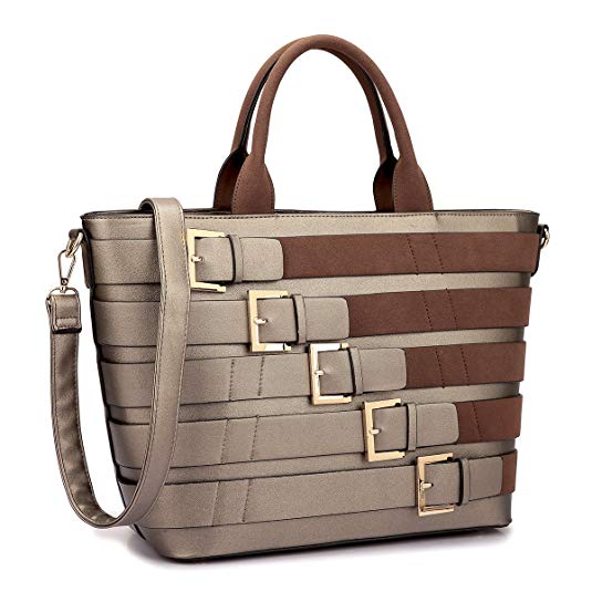 Women Large Fashion Handbag Top Handle Tote Bag Shoulder Bag w/Decorative Buckle Design