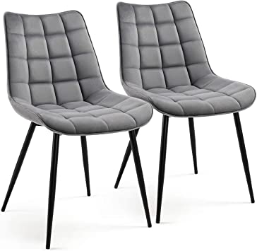 Yaheetech Set of 2 Dining Chairs Modern Fabric Tub Chairs with Cushioned Soft Seat Sturdy Black Steel Legs Backrest Counter Lounge Living Room/Cafe Furniture Gray