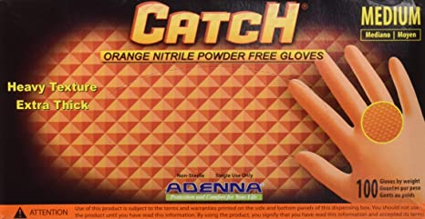 Adenna Catch 8 mil Nitrile Powder Free Gloves (Orange, Medium) 2 Boxes, 200 Gloves