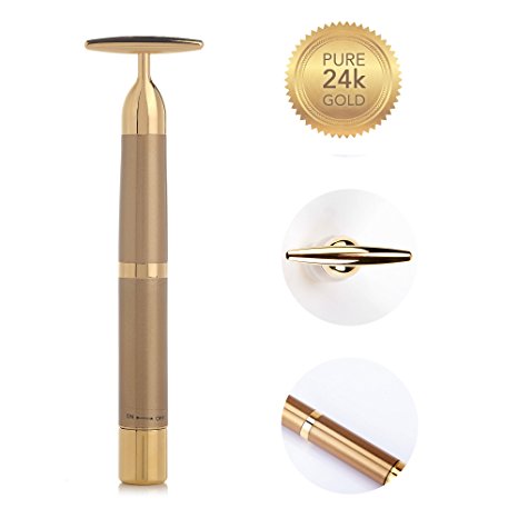 Beauty Bar 24k Gold Face Massager For Anti-Aging - Instant Face Lift - Skin Firming - Anti-Wrinkle Treatment - Dark Circles - Reduce Puffiness - Lymphatic Drainage