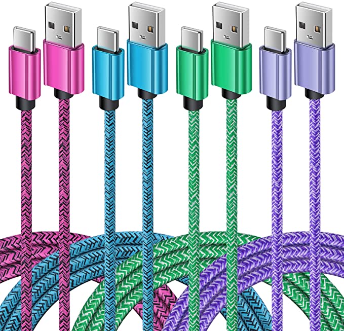 Type C Cable Fast USB C Charging 6FT 4Pack Nylon USB Cable Phone Charger Cord for Samsung Galaxy S21 Note 20 S9 S10 S20 FE A10e A01 A11 A20 A21 A51 A50,LG Stylo 6 5 Q7 V60,Moto G Stylus Power G7 G6 Z4