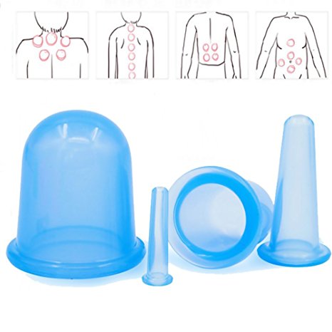 Chengor 1 Set/4 Pcs Health Care Body Anti Cellulite Silicone Vacuum Massage Eye Neck Face Back Massager Cupping Cup (Blue)