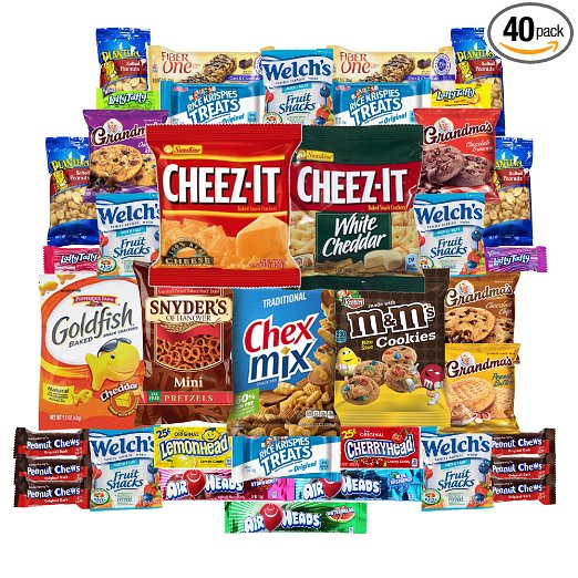 Cookies Chips and Candies Care Package Variety Pack Bundle Assortment Bulk Sampler 40 Count
