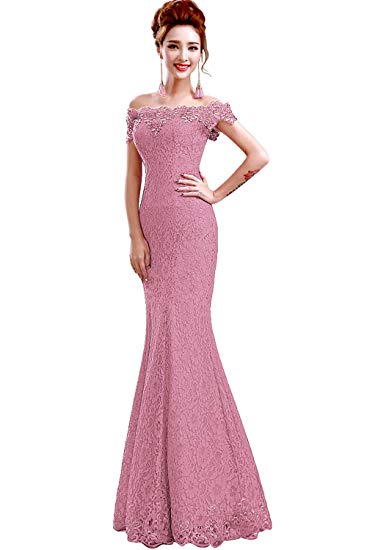 Babyonline Off Shoulder lace red Mermaid Evening Formal Bridesmaid Dress