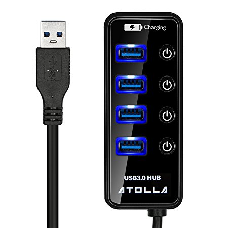 ATOLLA USB 3.0 4 Ports Super Speed USB Hub   1 Charging Port with Switch (Black)