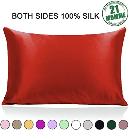 Ravmix 100% Pure Natural Mulberry Silk Pillowcase for Hair and Skin Both Sides 21 Momme 600TC Hypoallergenic Soft Breathable with Hidden Zipper, Queen Size 20×30 inches, 1-Pack, Deep Orange