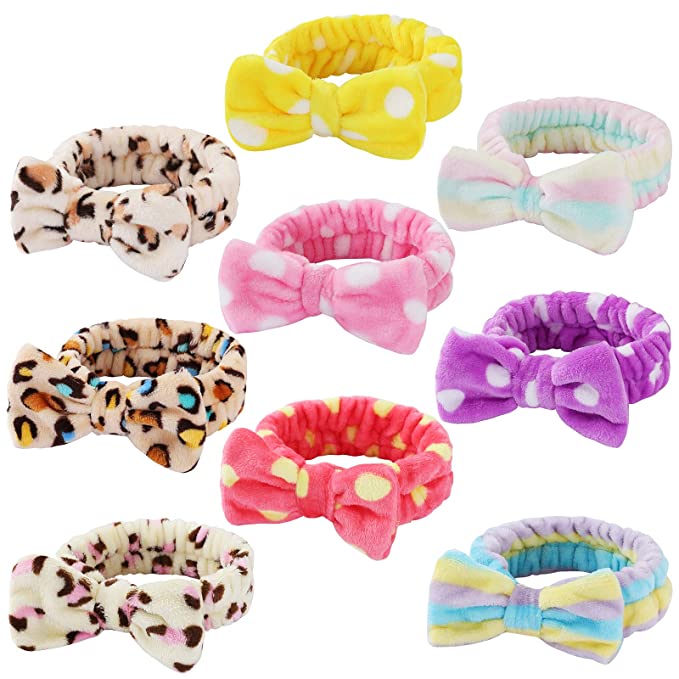 9 Pcs Spa Headband Soft Bow Hair Band Skincare Headbands for Washing Face Women Facial Makeup Towel Head Band Cute Head Wraps for Spa Shower Makeup Whasing Face