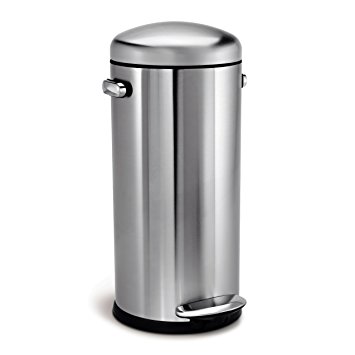 simplehuman Round Retro Step Trash Can, Stainless Steel, 30 L / 8 Gal