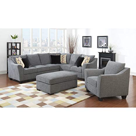 Emerald Home Calvina Gray Sectional, with Pillows, Loose, Knife Edge Back Cushions And Flared Arms