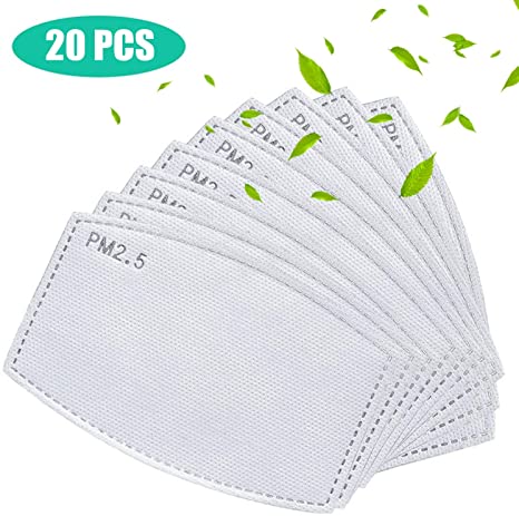 Adult PM2.5 Activated Carbon Filter, Breathing Insert 5 Layers Protective Filter for Men WomenAnti Haze Filter Paper for Masks (Adult Size) (20Pack)