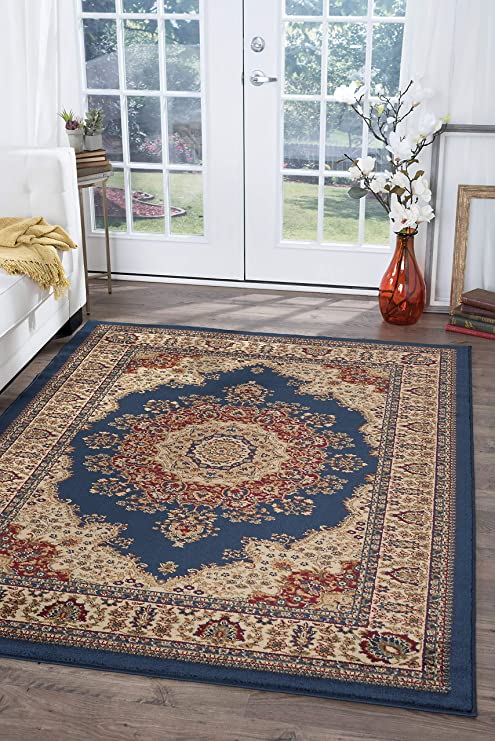 Fiona Traditional Oriental Navy Rectangle Area Rug, 6.7' x 10'