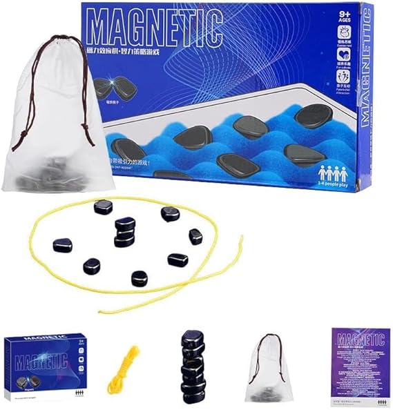 2024 New Magnetic Chess Game Set with Rocks,Fun Table Top Multiplayer Magnetic Chess Game with Stones,Kluster Magnet Game with String,Magnet Chess Game,Cluster Game for Kids Adult Board Games (A)