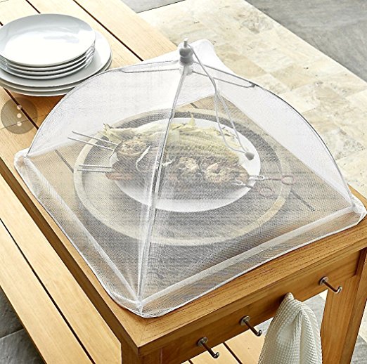 Mesh Food Cover Tent - (4 Pack) 17" Premium Quality Pop-Up Food Tents. Screen Covers Plate, Keeps Out Flies, Bugs And Debris. Extra Large Umbrella Sets, Reusable, Easy Open Stainless Steel Dome.