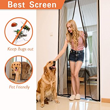 Magnetic Screen Door, Albustar Mesh Screen Door with Magnets, Full Frame Velcro, Keeps Bugs And Mosquitoes Out, Kids and Pet Friendly, Fits Door Openings up to 34”x82” MAX
