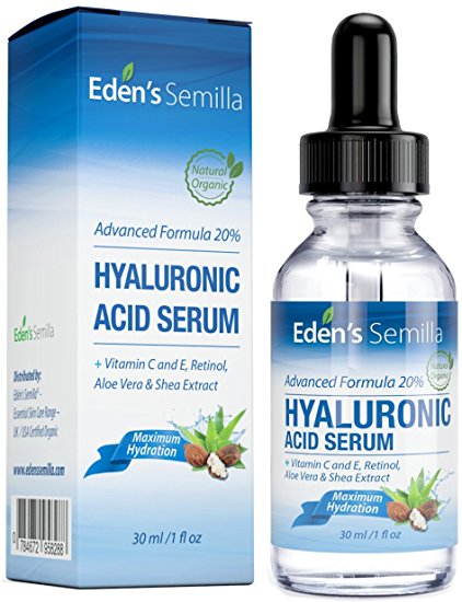 Hyaluronic Acid Serum 30ml - Best hydration moisturiser for the face. Contains Vitamin C, Retinol, Vitamin E. Plumps and smoothes fine lines and wrinkles. Antioxidant protection and collagen builder for softer more radiant and healthier looking skin.
