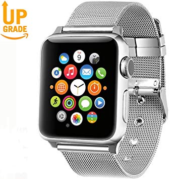 AGUARA Apple Watch Band 38mm 42mm, Mesh Loop Stainless Steel Strap with Classic Buckle Replacement iWatch Band for Apple Watch Series 3 Series 2 Series 1 Sport and Edition