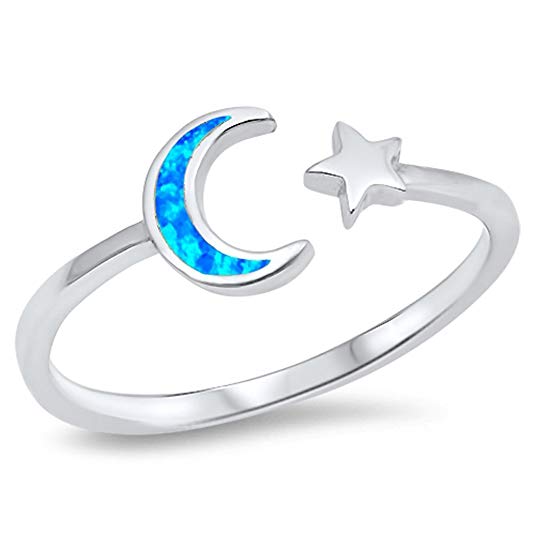 CHOOSE YOUR COLOR Sterling Silver Moon Star Ring