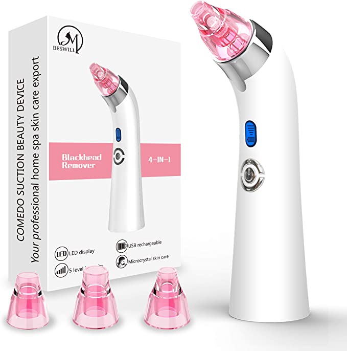 Blackhead Remover, GRDE Facial Pores Vacuum Suction, Rechargeable Pore Cleaner Comedo Removal Machine, 4-in-1 Beauty Tool to Clean Pores - Pink