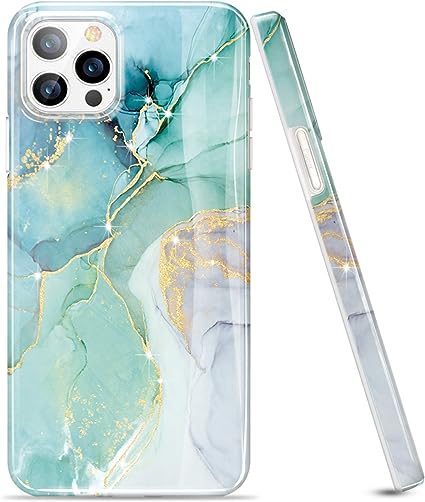 luolnh Compatible with iPhone 12 Pro Max Case Marble Case,Brilliant Design Shockproof Soft Silicone Rubber TPU Bumper Cover Skin Case for iPhone 12 Pro Max 6.7 Inch 2020-Abstract Mint