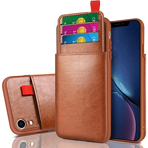 Cheeringary Case for iPhone XR Case Wallet Protective Slim Case with Credit Card Holder Slot Pocket Soft PU Leather Case Shockproof TPU Bumper Cover for iPhone XR 6.1 Inch - Coffee
