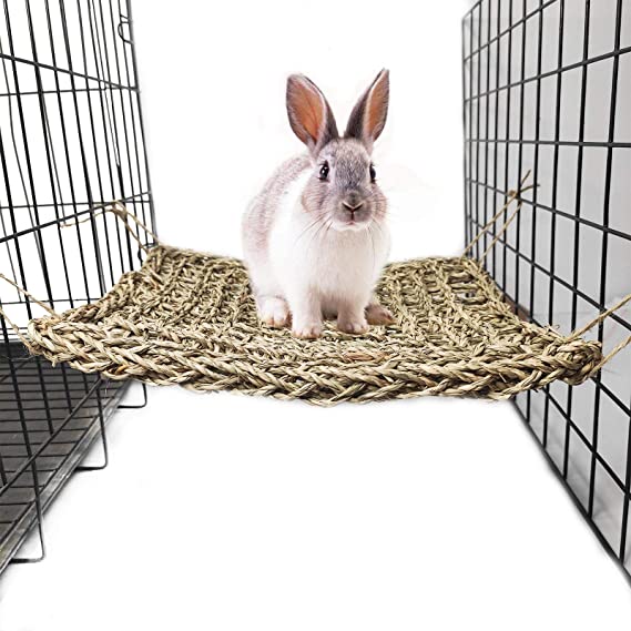 kathson 15.7 x 15.7 inch Rabbit Activity Zone Bunny Chew Toy Seagrass Mat Parrot Grass Woven Hammock for Parakeet Chinchilla Guinea Pigs Other Rodent Pets